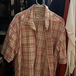 LL Bean men’s traditional fit short sleeve pink checkered shirt